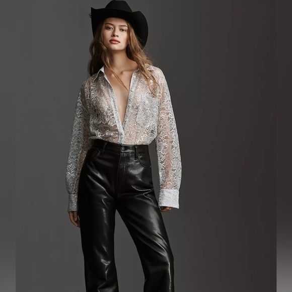 NWT Metallic Lace Buttondown Shirt - Picture 2 of 10